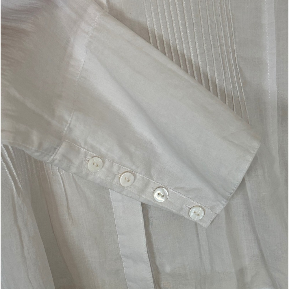 Sundance White Cotton Long Sleeve Button‎ Front Blouse Ruffle Trim Size 12 - Picture 4 of 15